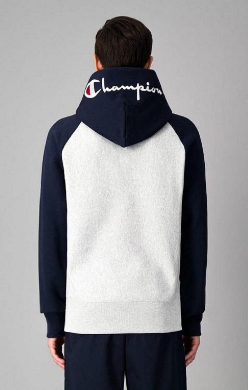 Sweat a Capuche Champion Logo Hood Colour Block Reverse Weave Hoodie Homme Grise Clair | 2795-UYQWF