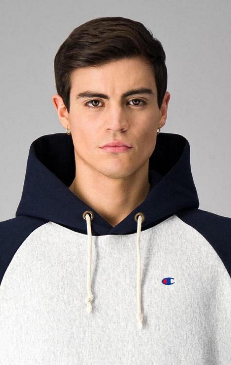 Sweat a Capuche Champion Logo Hood Colour Block Reverse Weave Hoodie Homme Grise Clair | 2795-UYQWF