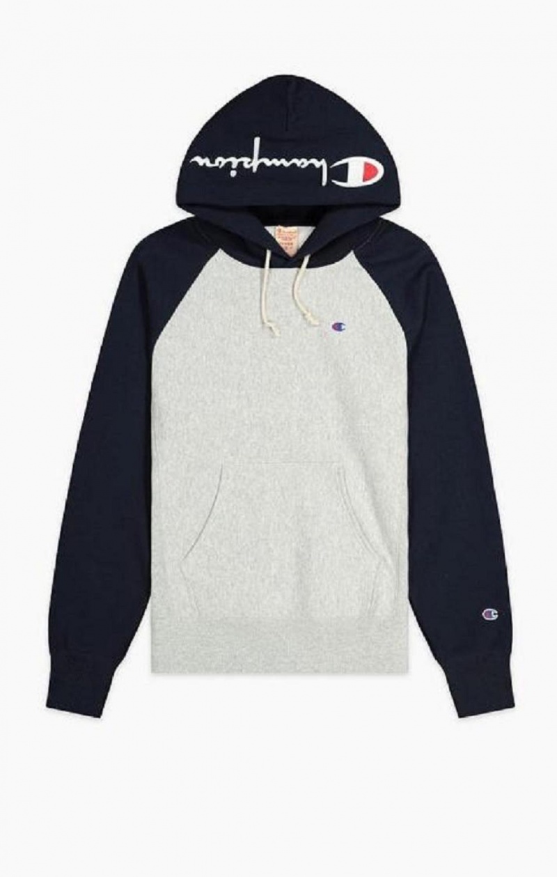 Sweat a Capuche Champion Logo Hood Colour Block Reverse Weave Hoodie Homme Grise Clair | 2795-UYQWF