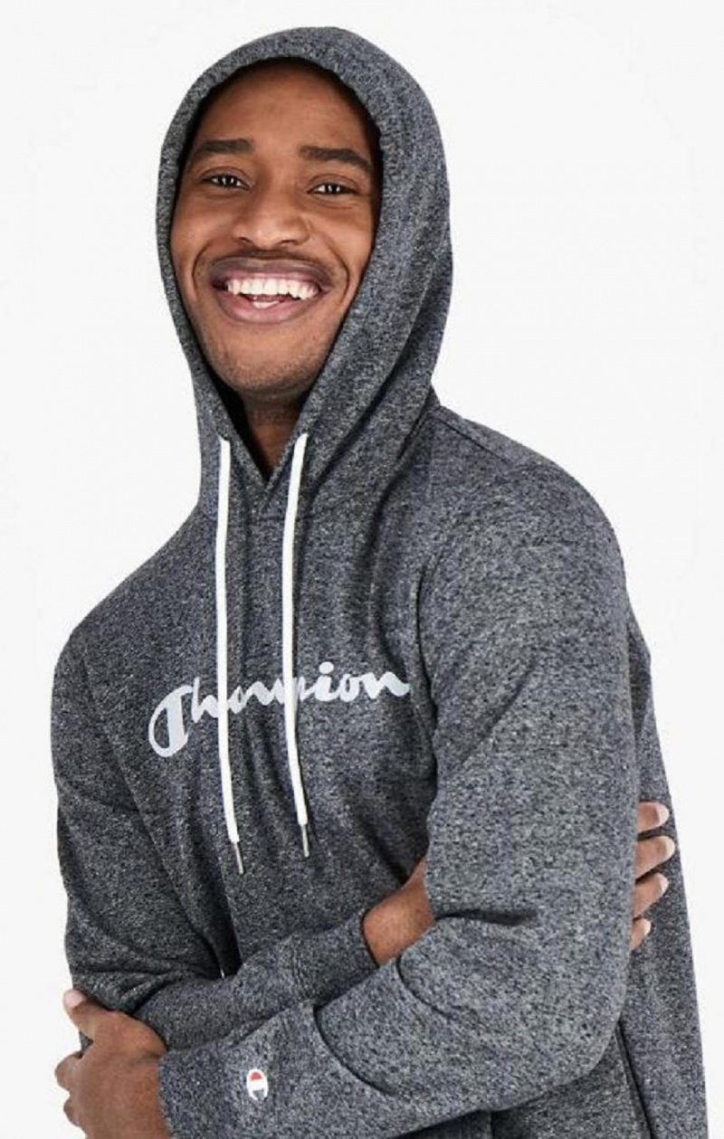 Sweat a Capuche Champion Mesh Effect Script Logo Hoodie Homme Grise Foncé | 9472-DRAFU