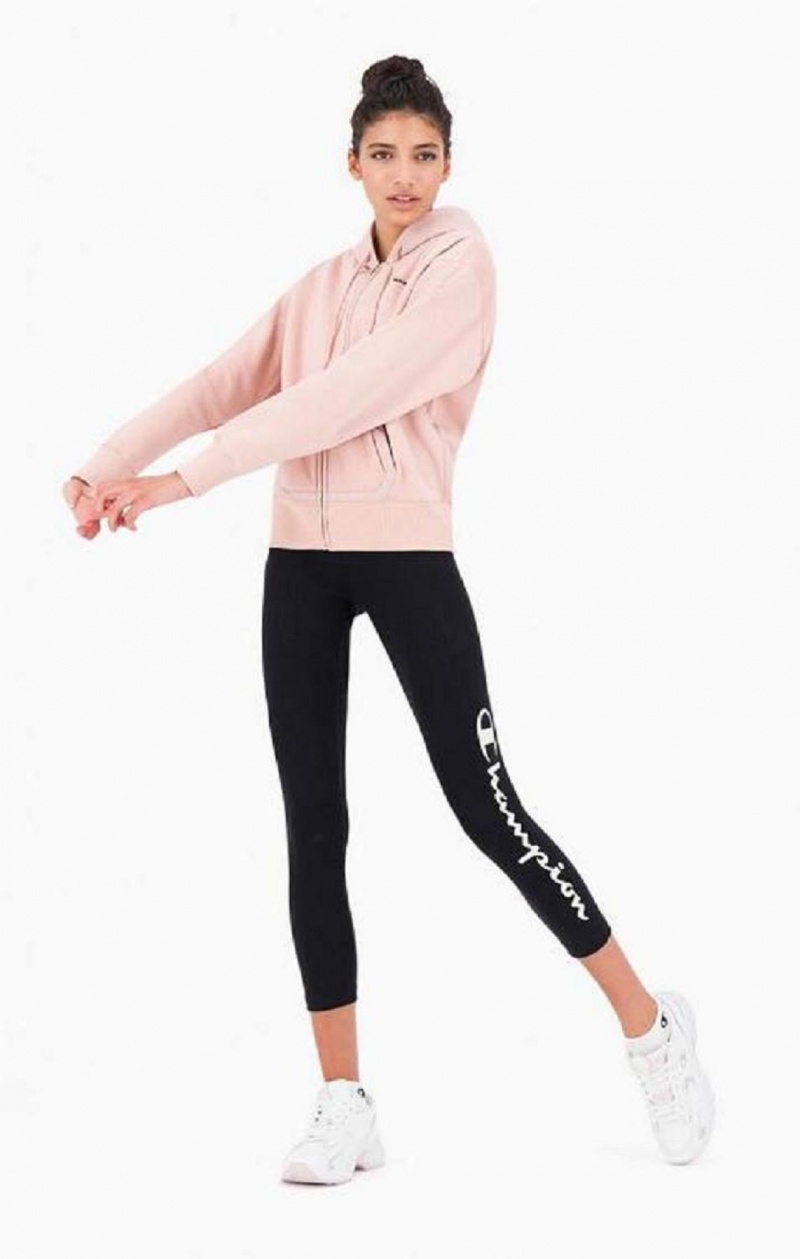 Sweat a Capuche Champion Nylon Insert Script Logo Zip-Up Fleece Hoodie Femme Rose | 8749-OFSRC