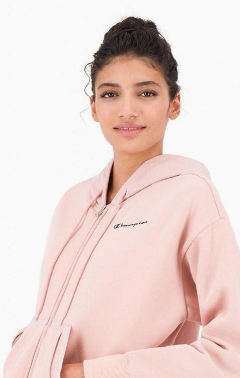 Sweat a Capuche Champion Nylon Insert Script Logo Zip-Up Fleece Hoodie Femme Rose | 8749-OFSRC