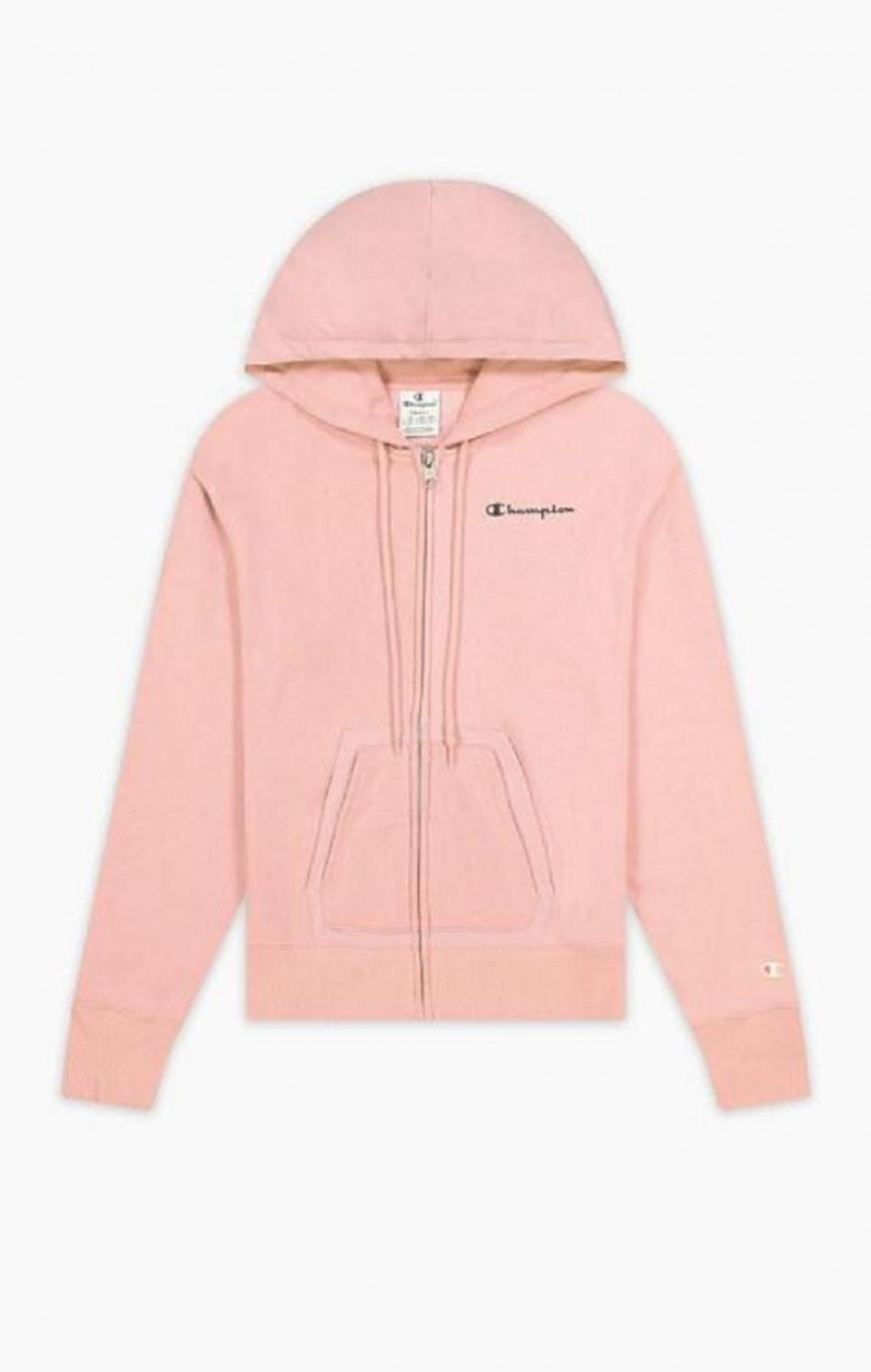 Sweat a Capuche Champion Nylon Insert Script Logo Zip-Up Fleece Hoodie Femme Rose | 8749-OFSRC