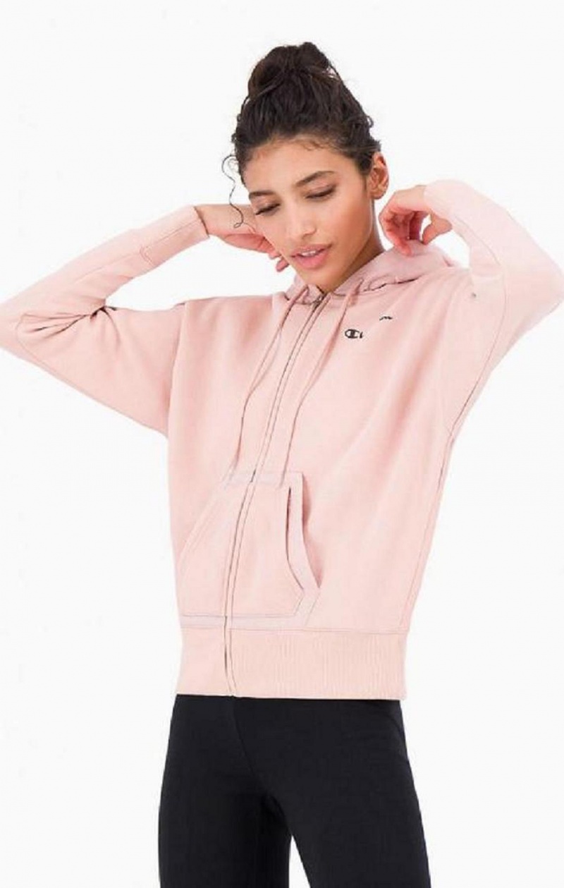 Sweat a Capuche Champion Nylon Insert Script Logo Zip-Up Fleece Hoodie Femme Rose | 8749-OFSRC