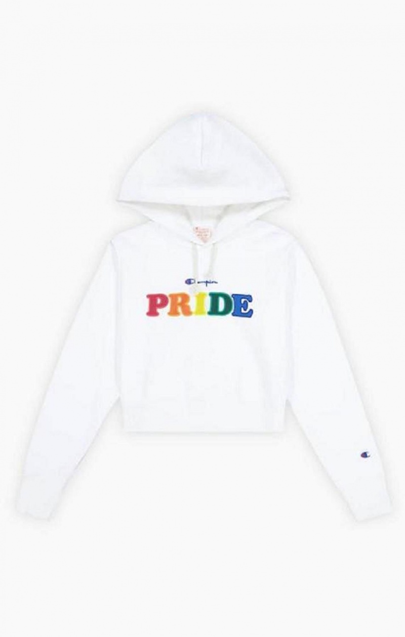 Sweat a Capuche Champion PRIDE Reverse Weave Cropped Hoodie Femme Blanche | 7230-SJKXM