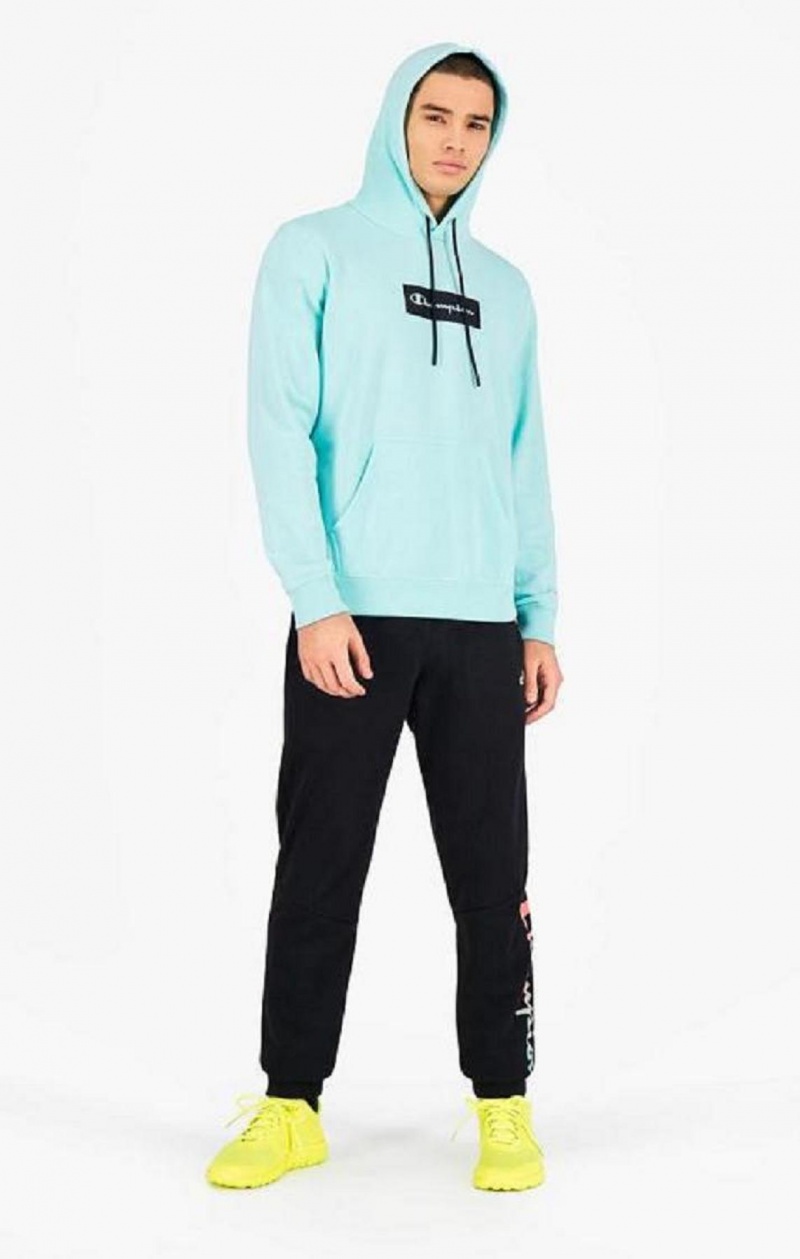 Sweat a Capuche Champion Pastel Box Script Logo Hoodie Homme Bleu Clair | 4580-UICMQ