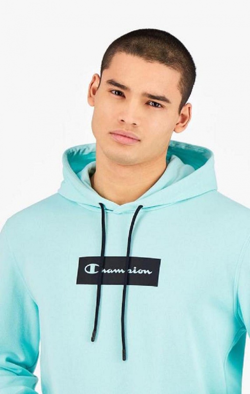 Sweat a Capuche Champion Pastel Box Script Logo Hoodie Homme Bleu Clair | 4580-UICMQ