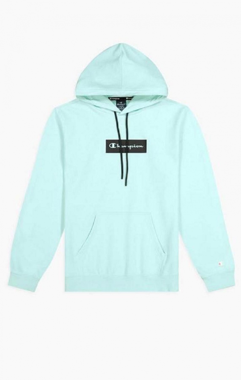 Sweat a Capuche Champion Pastel Box Script Logo Hoodie Homme Bleu Clair | 4580-UICMQ