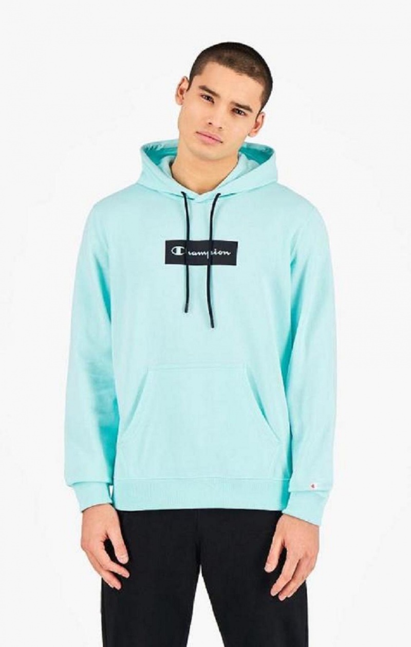 Sweat a Capuche Champion Pastel Box Script Logo Hoodie Homme Bleu Clair | 4580-UICMQ