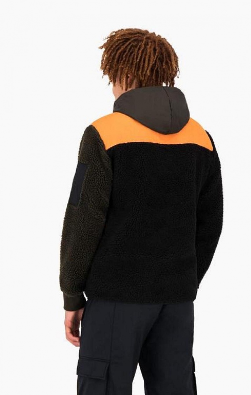 Sweat a Capuche Champion Patchwork Half Zip-Up Teddy Hoodie Homme Noir | 9037-VTNHM