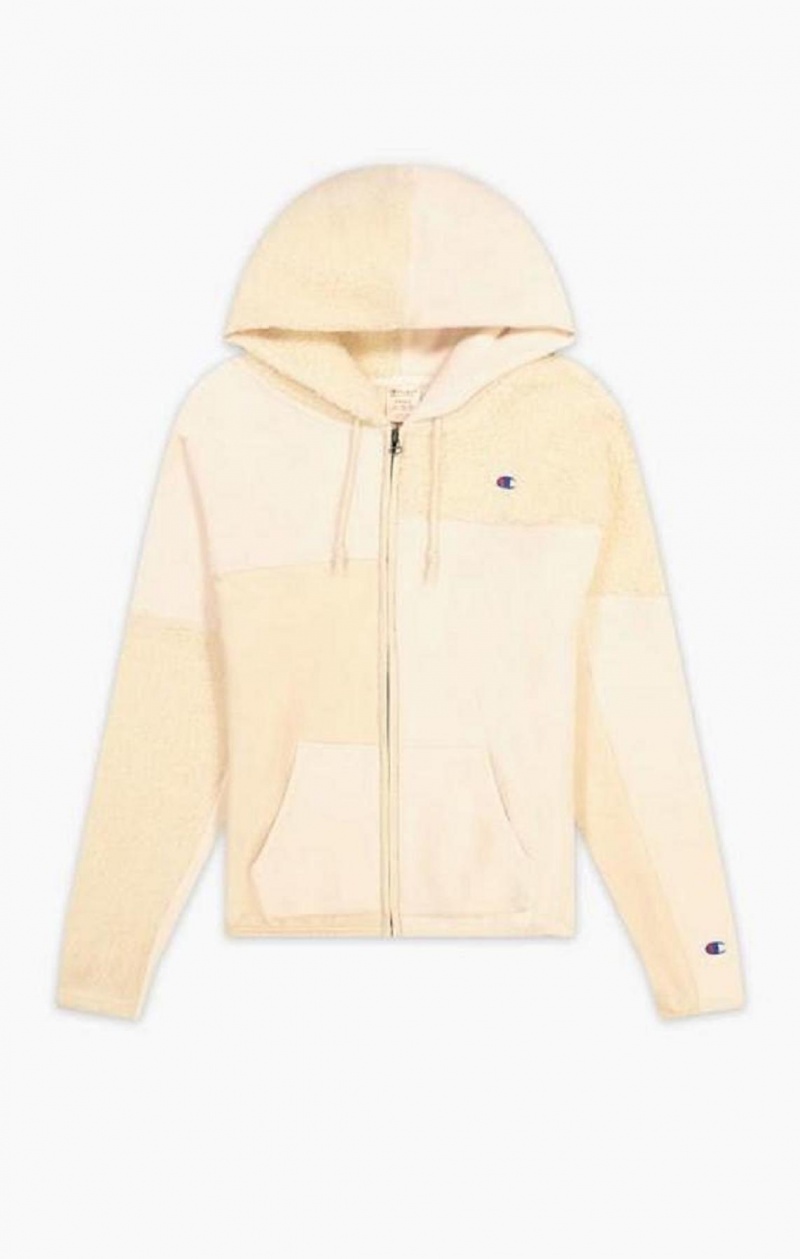 Sweat a Capuche Champion Patchwork Velour + Fleece Zip-Up Hoodie Femme Jaune | 9345-MCBVF