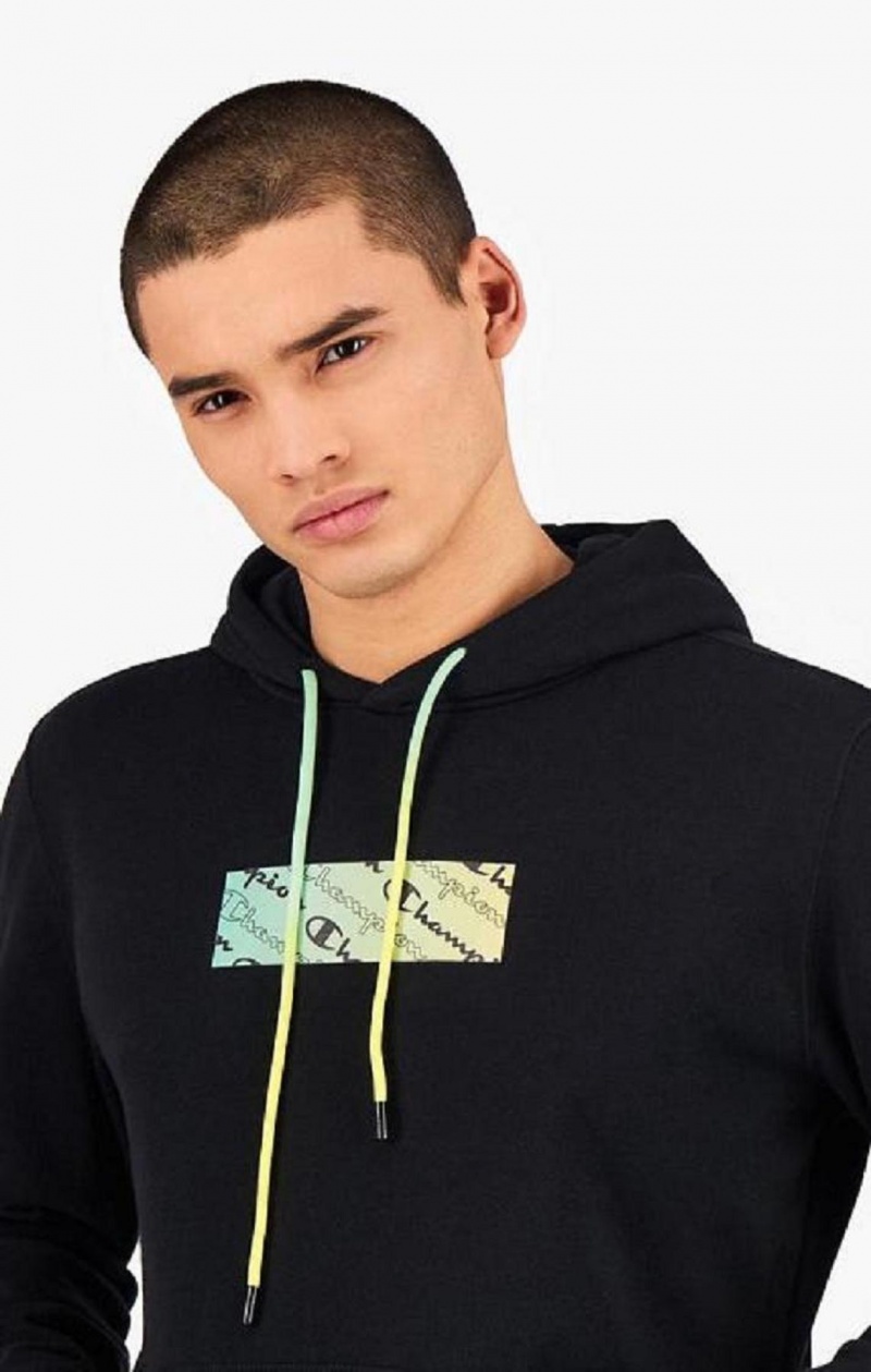 Sweat a Capuche Champion Rainbow Box Script Logo Hoodie Homme Noir | 1027-AFICW