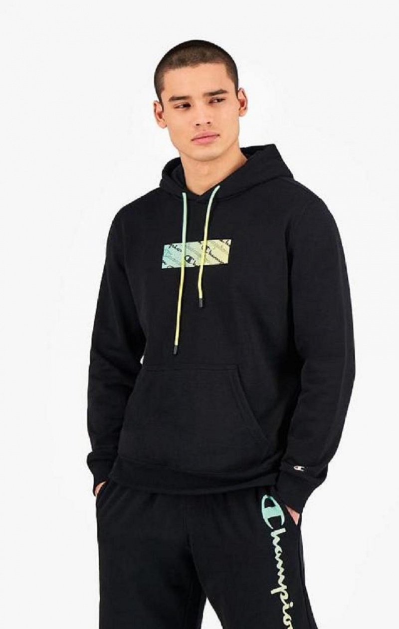 Sweat a Capuche Champion Rainbow Box Script Logo Hoodie Homme Noir | 1027-AFICW