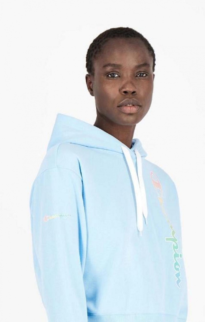 Sweat a Capuche Champion Rainbow Script Logo Hoodie Femme Bleu Clair | 2148-TMHIE