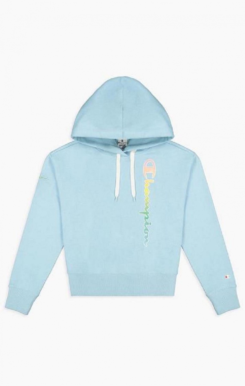 Sweat a Capuche Champion Rainbow Script Logo Hoodie Femme Bleu Clair | 2148-TMHIE