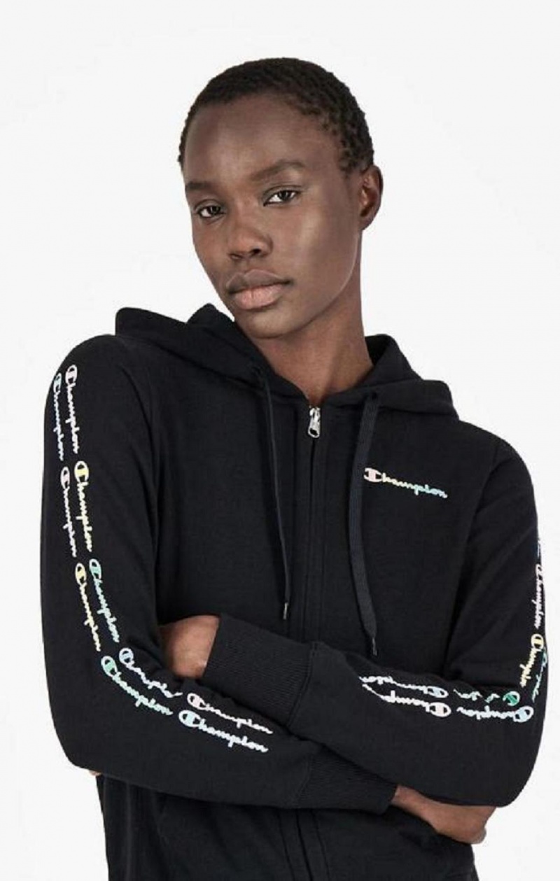 Sweat a Capuche Champion Rainbow Script Logo Hoodie Femme Noir | 0871-GHVNT