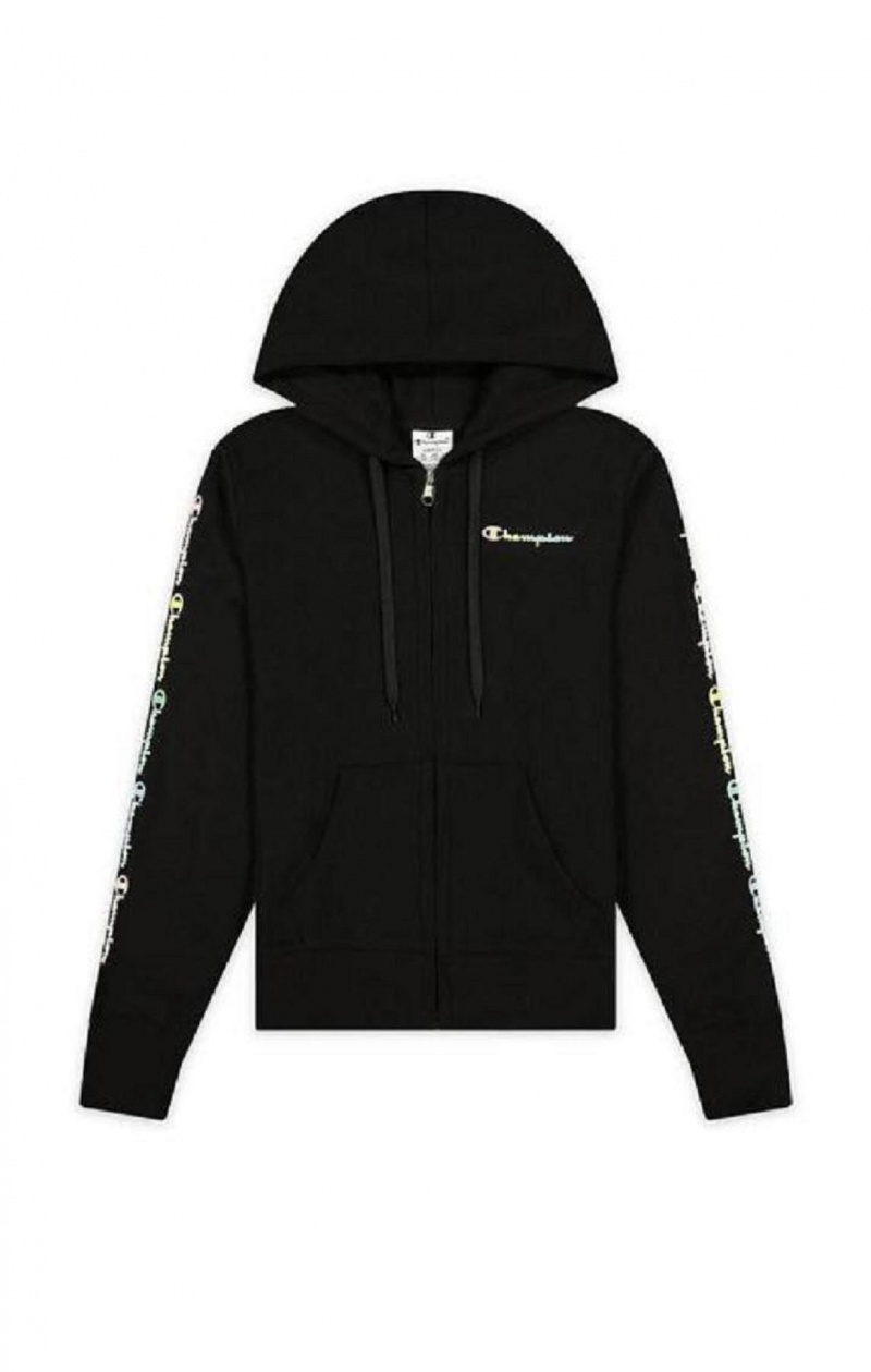 Sweat a Capuche Champion Rainbow Script Logo Hoodie Femme Noir | 0871-GHVNT