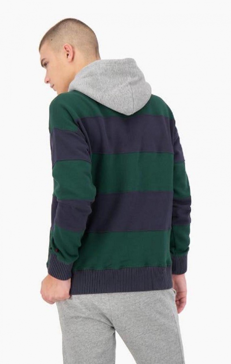 Sweat a Capuche Champion Rayé Contrast Hood Hoodie Homme Vert | 5631-NUDHI