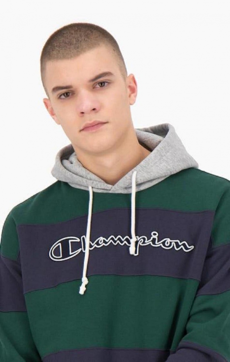 Sweat a Capuche Champion Rayé Contrast Hood Hoodie Homme Vert | 5631-NUDHI