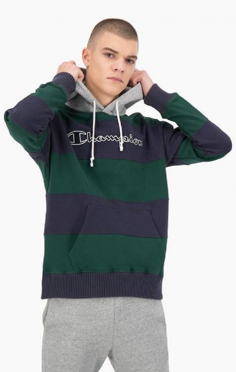 Sweat a Capuche Champion Rayé Contrast Hood Hoodie Homme Vert | 5631-NUDHI