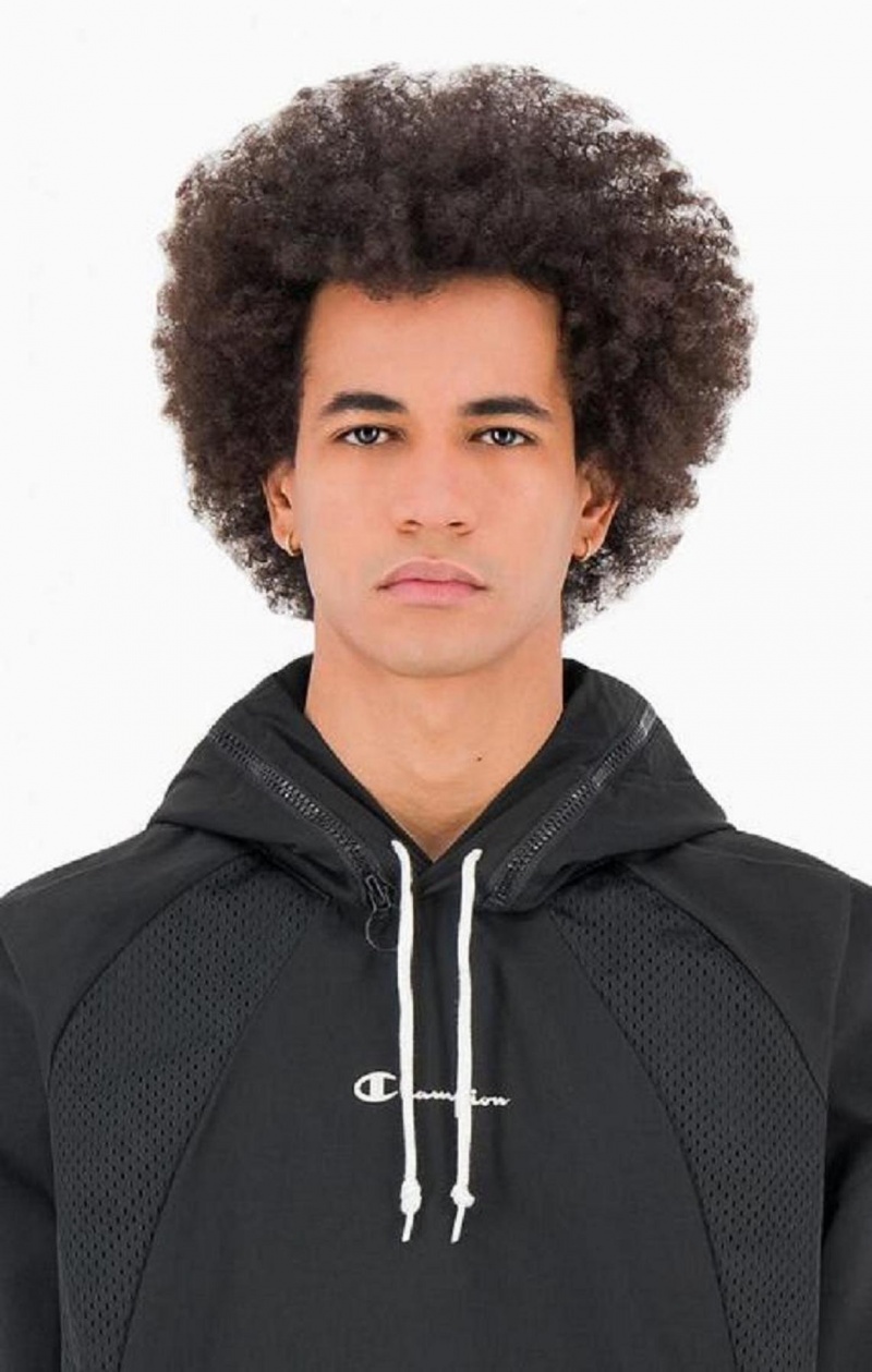 Sweat a Capuche Champion Reflective Logo Mesh Panel 2-in-1 Sweatshirt Homme Noir | 1427-DSYZL