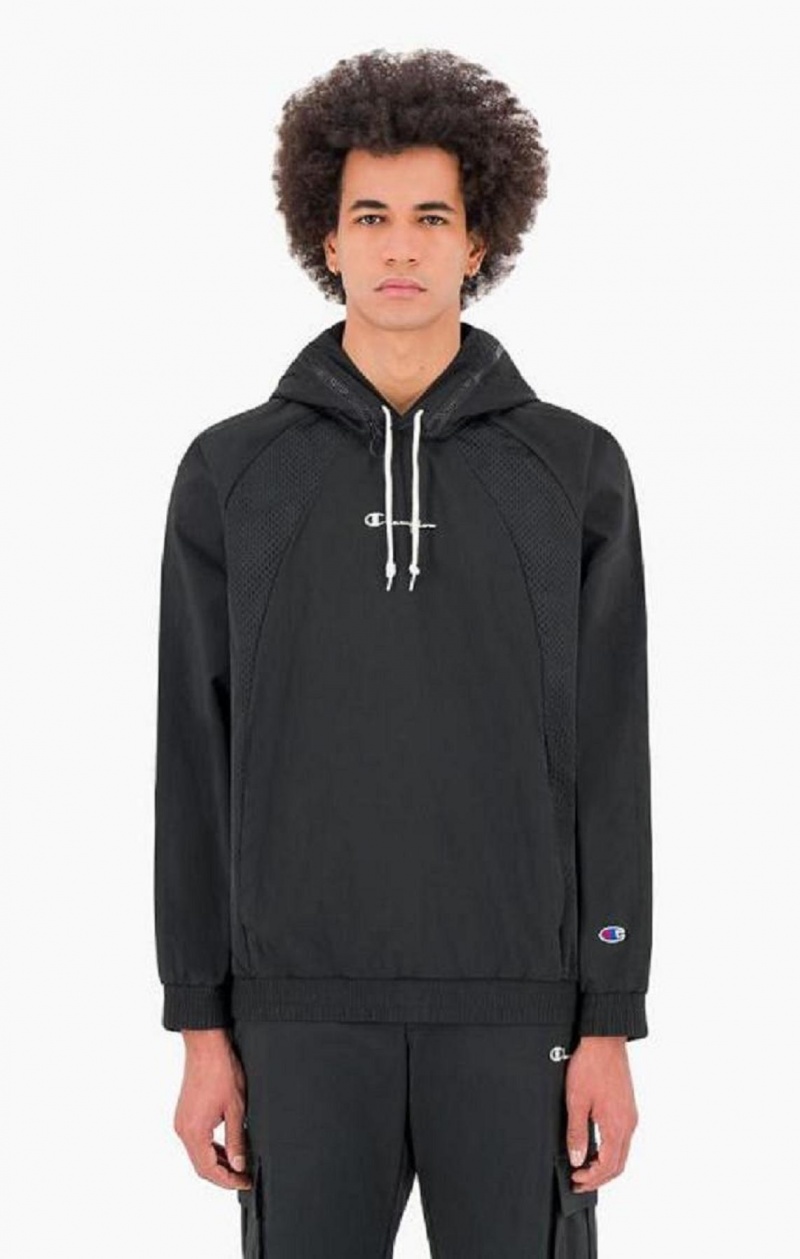 Sweat a Capuche Champion Reflective Logo Mesh Panel 2-in-1 Sweatshirt Homme Noir | 1427-DSYZL