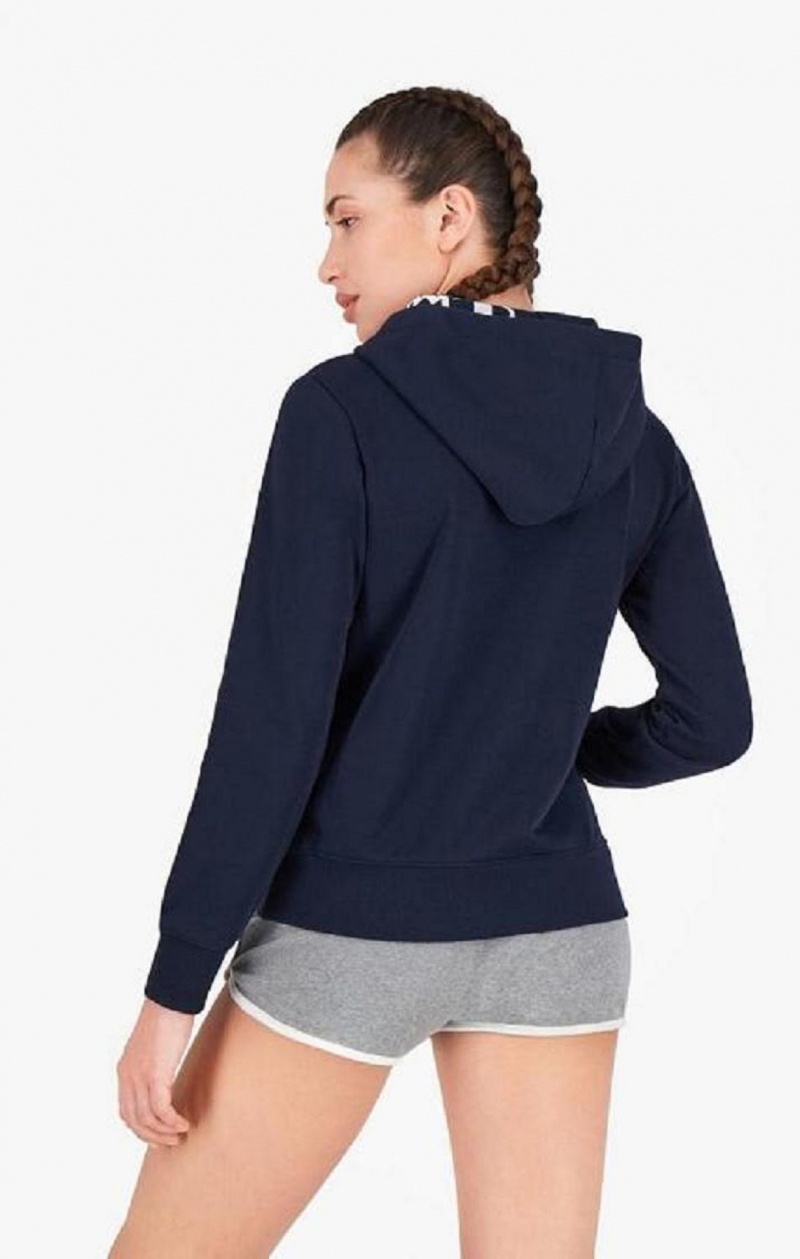 Sweat a Capuche Champion Rubber Script Logo Hoodie Femme Bleu Foncé | 2381-IAPWH