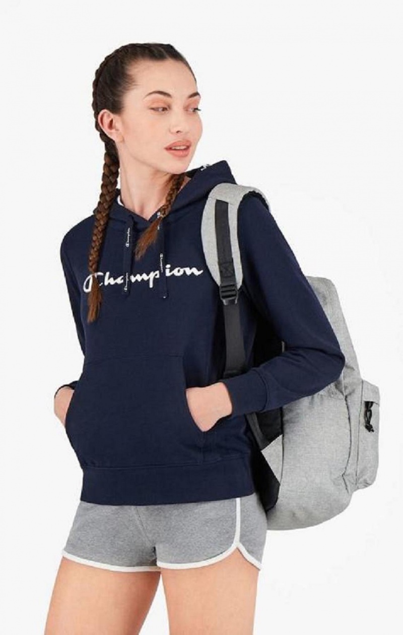 Sweat a Capuche Champion Rubber Script Logo Hoodie Femme Bleu Foncé | 2381-IAPWH