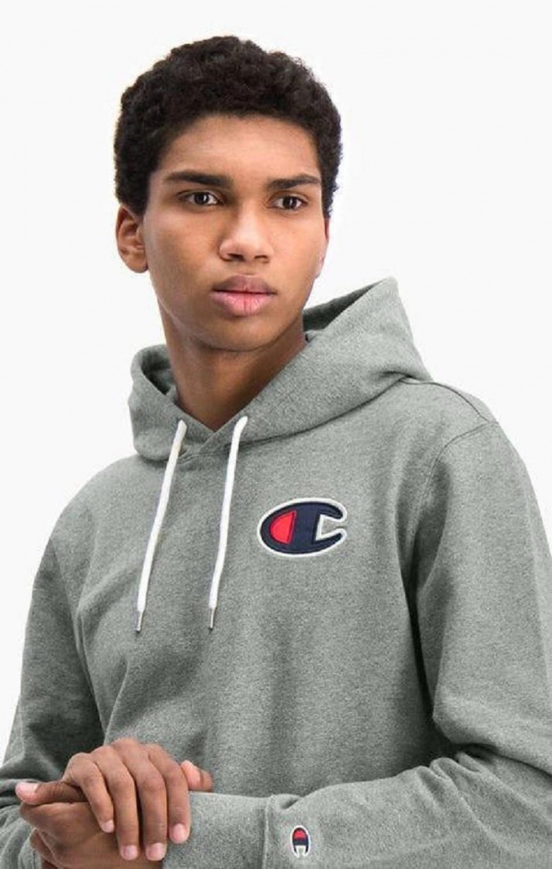 Sweat a Capuche Champion Satin C Logo Coton Terry Hoodie Homme Grise Foncé | 8654-UCKRI