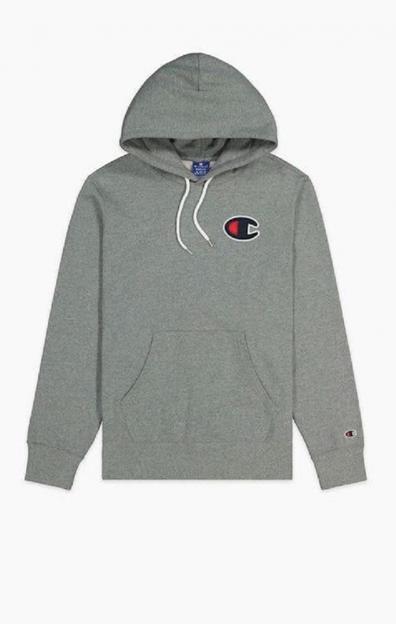 Sweat a Capuche Champion Satin C Logo Coton Terry Hoodie Homme Grise Foncé | 8654-UCKRI