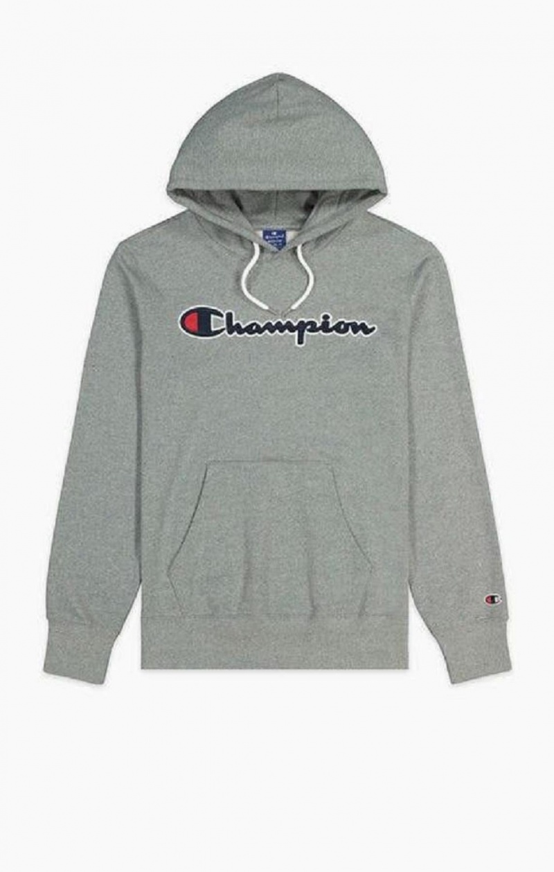 Sweat a Capuche Champion Satin Script Logo Coton Terry Hoodie Homme Grise Foncé | 6180-CDPFG