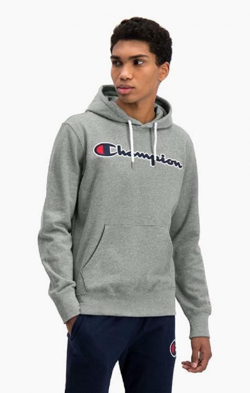 Sweat a Capuche Champion Satin Script Logo Coton Terry Hoodie Homme Grise Foncé | 6180-CDPFG