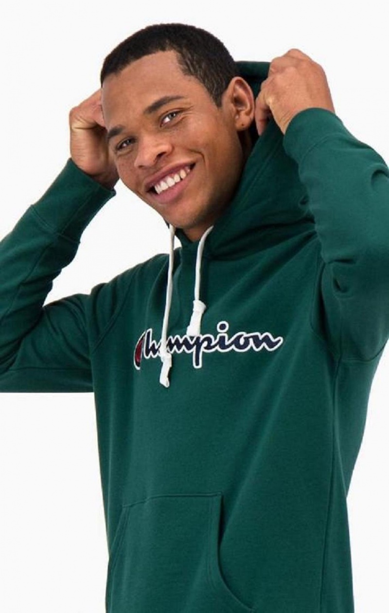 Sweat a Capuche Champion Satin Stitch Script Logo Fleece Hoodie Homme Vert Clair | 2037-NKYCO