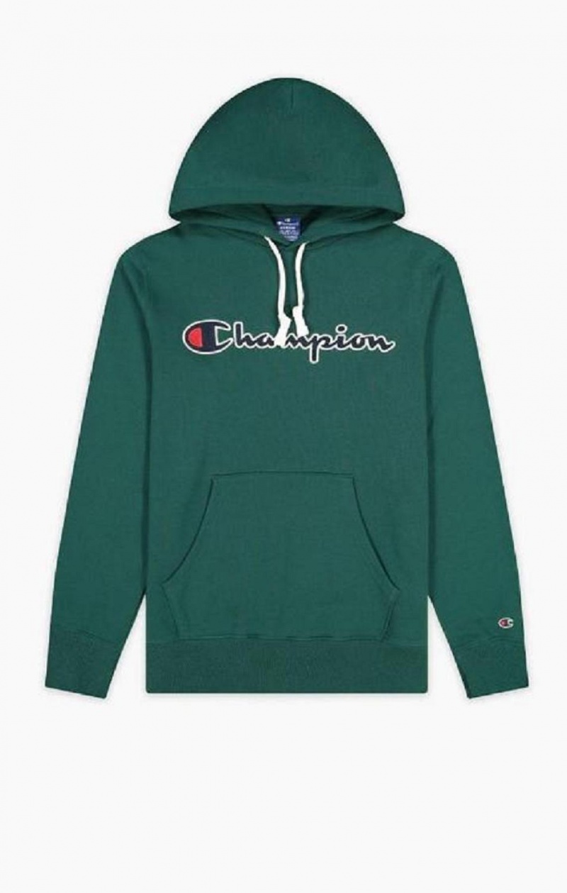 Sweat a Capuche Champion Satin Stitch Script Logo Fleece Hoodie Homme Vert Clair | 2037-NKYCO