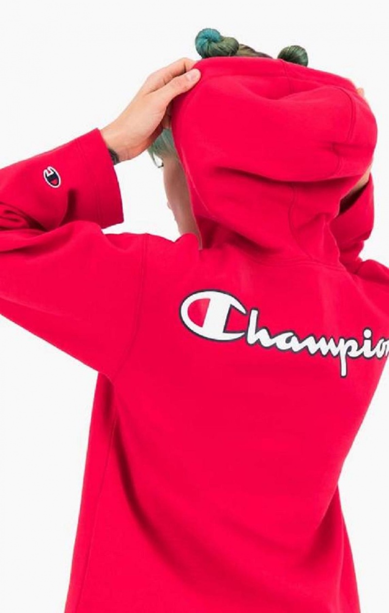 Sweat a Capuche Champion Satin Stitch Script Logo Hoodie Femme Rouge | 8357-FITRW