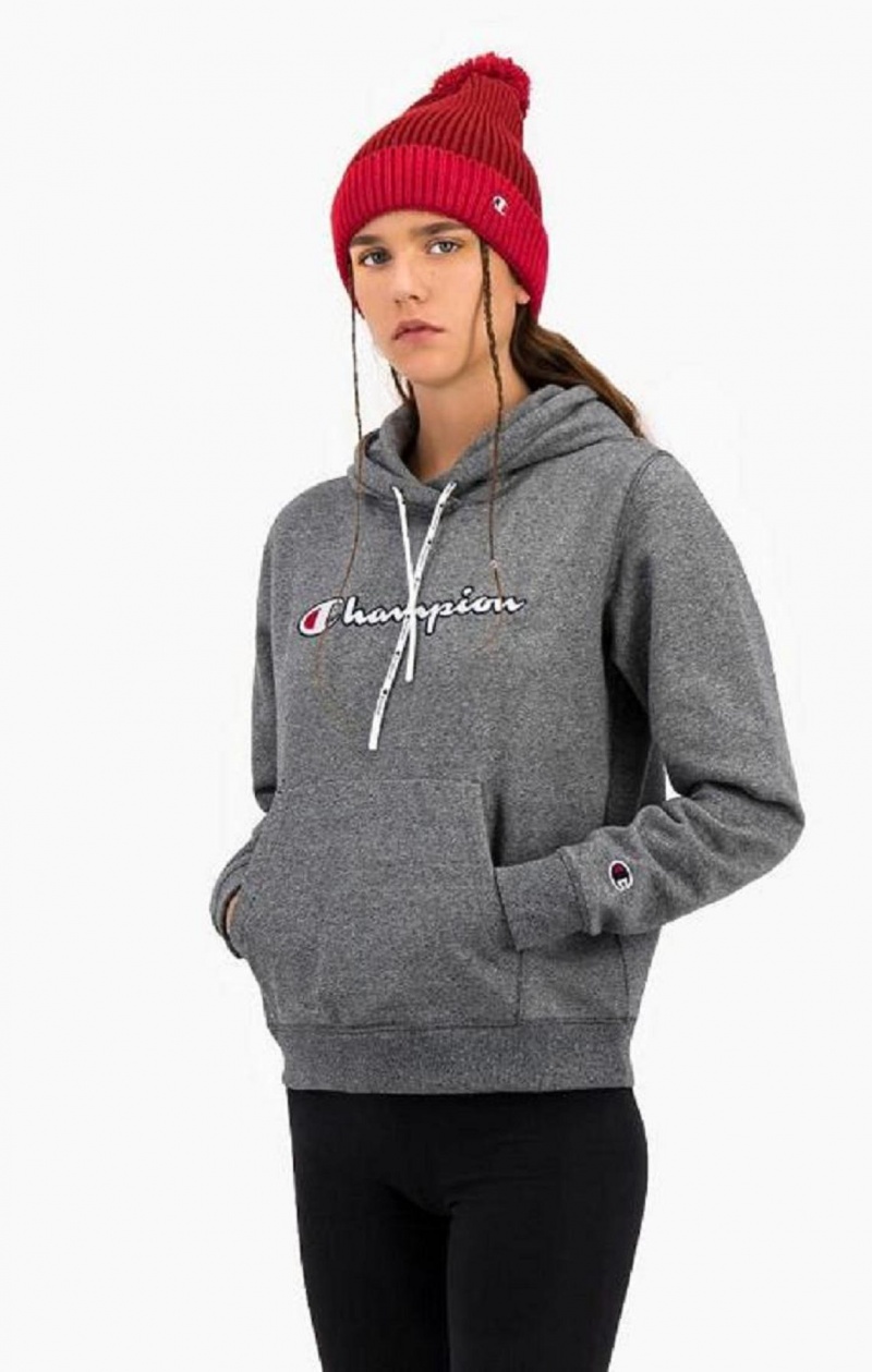 Sweat a Capuche Champion Satin Stitch Script Logo Hoodie Femme Grise Foncé | 6970-VFZOI