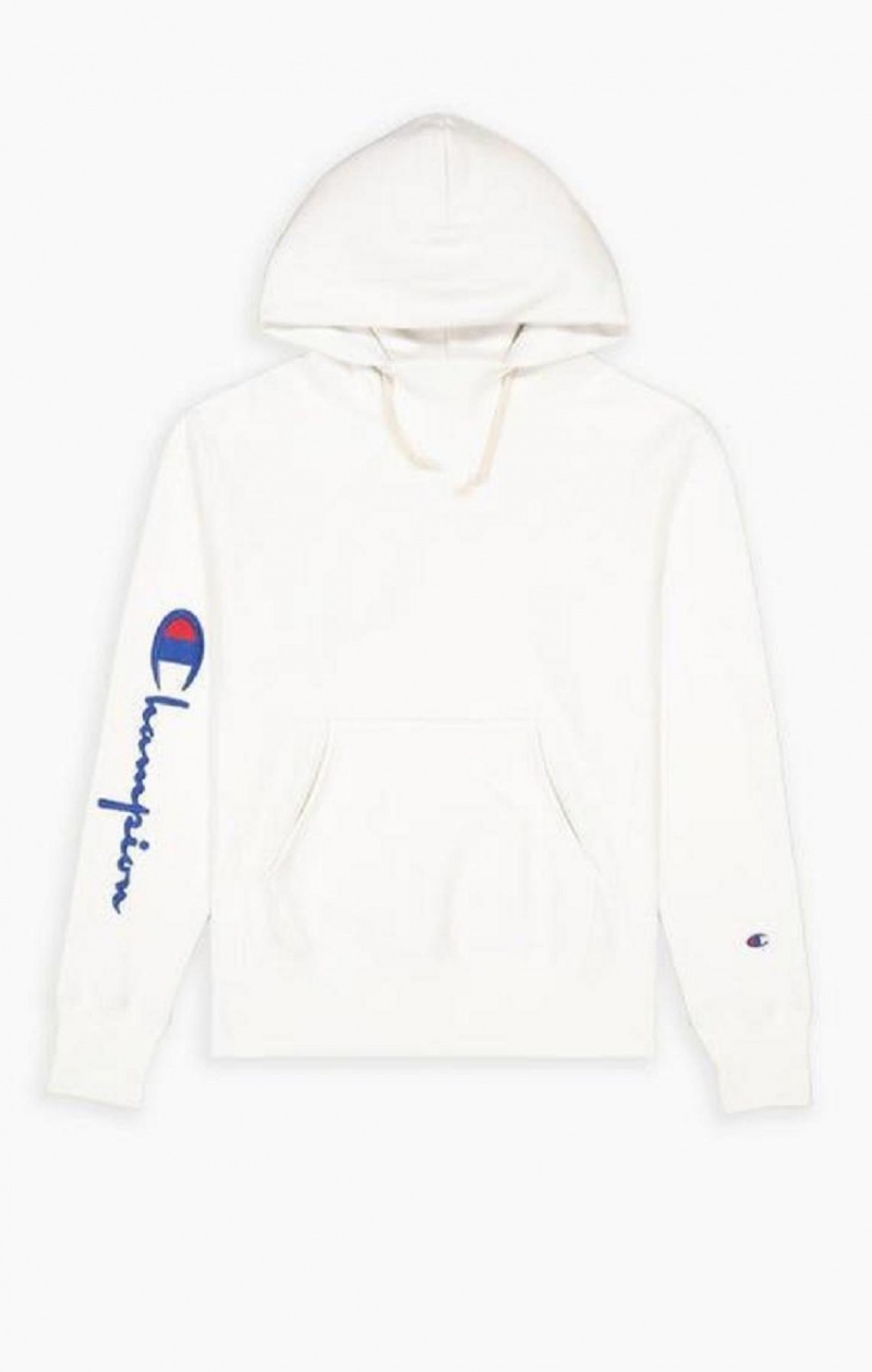 Sweat a Capuche Champion Script Logo Arm Reverse Weave Hoodie Homme Blanche | 3658-RXNHB