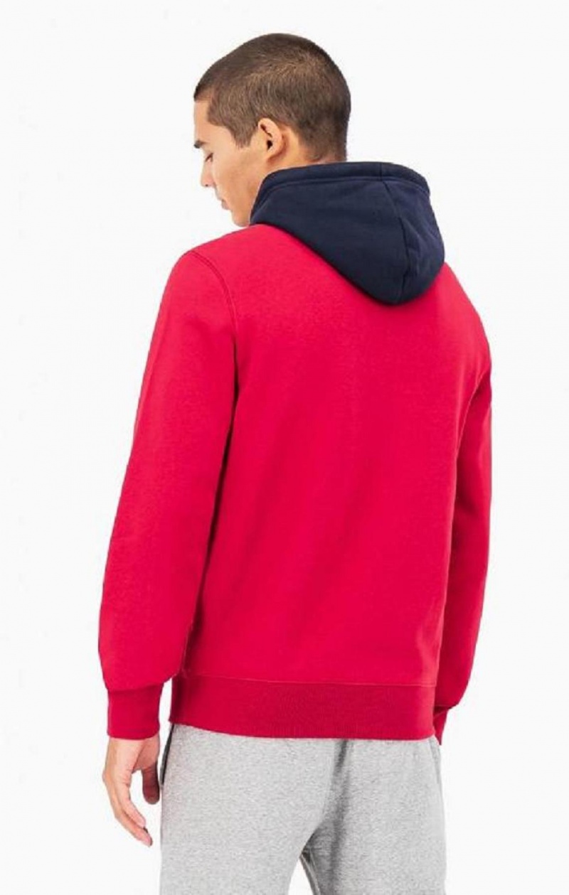 Sweat a Capuche Champion Script Logo Colour Block Fleece Zip-Up Hoodie Homme Rouge | 0198-MGPKU