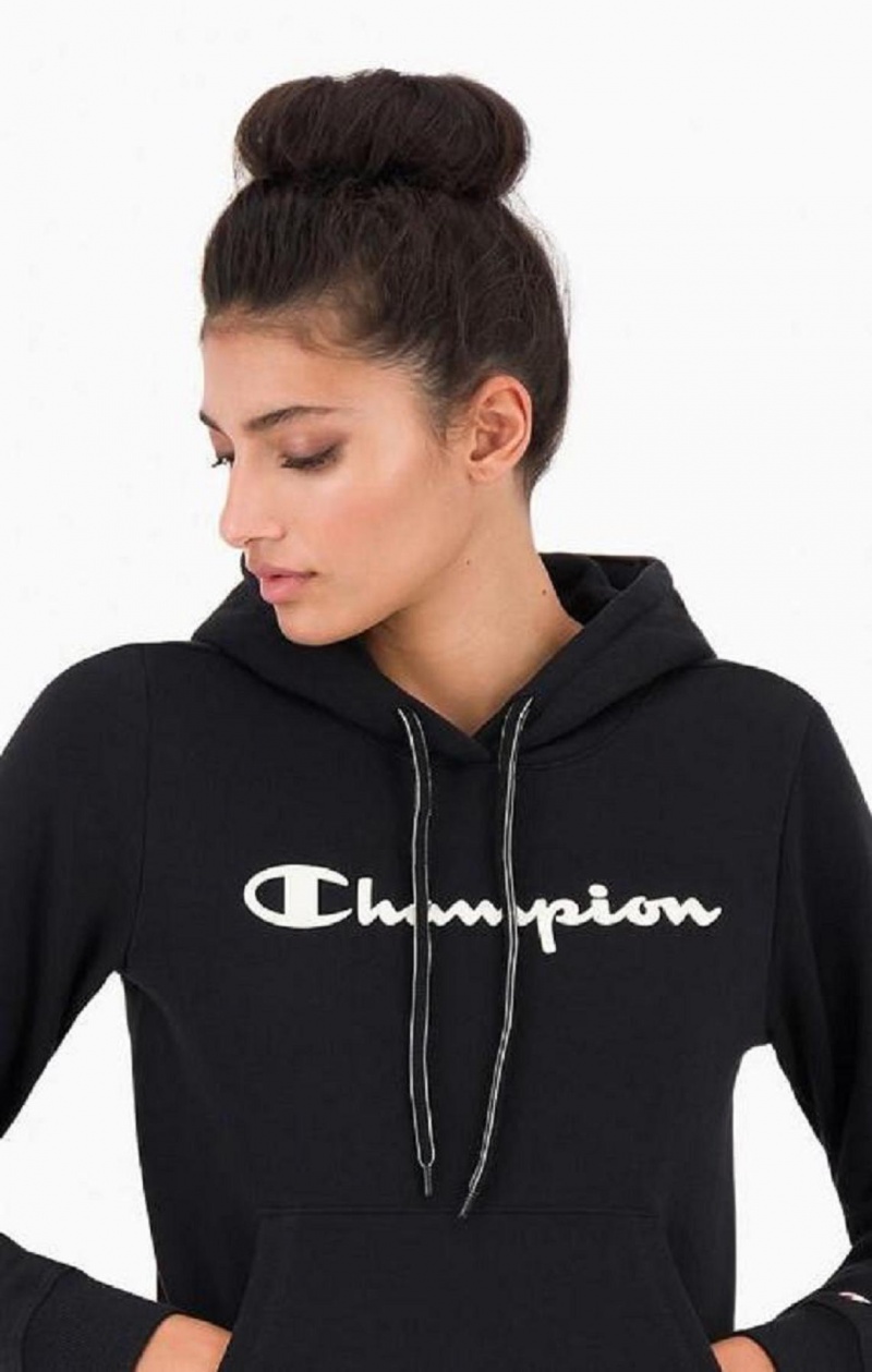 Sweat a Capuche Champion Script Logo Fleece Hoodie Femme Noir | 1325-QUFER