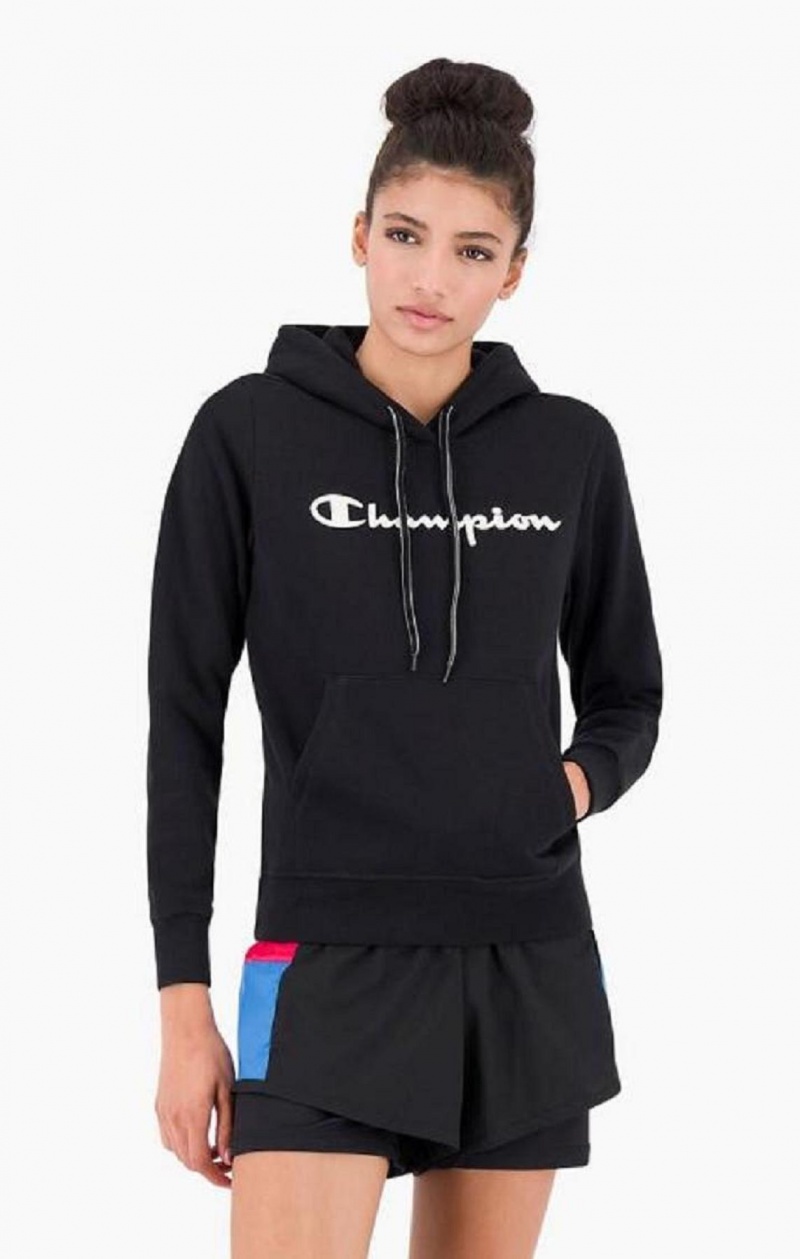 Sweat a Capuche Champion Script Logo Fleece Hoodie Femme Noir | 1325-QUFER