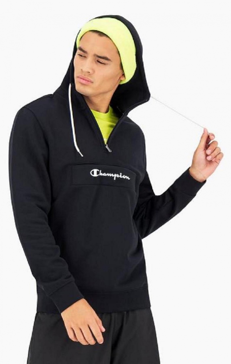 Sweat a Capuche Champion Script Logo Half Zip-Up Hoodie Homme Noir | 1385-IRJUS