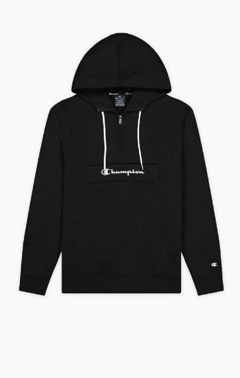 Sweat a Capuche Champion Script Logo Half Zip-Up Hoodie Homme Noir | 1385-IRJUS