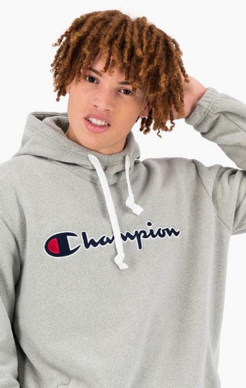 Sweat a Capuche Champion Script Logo Polartech Fleece Hoodie Homme Grise Clair | 4720-HXGSV