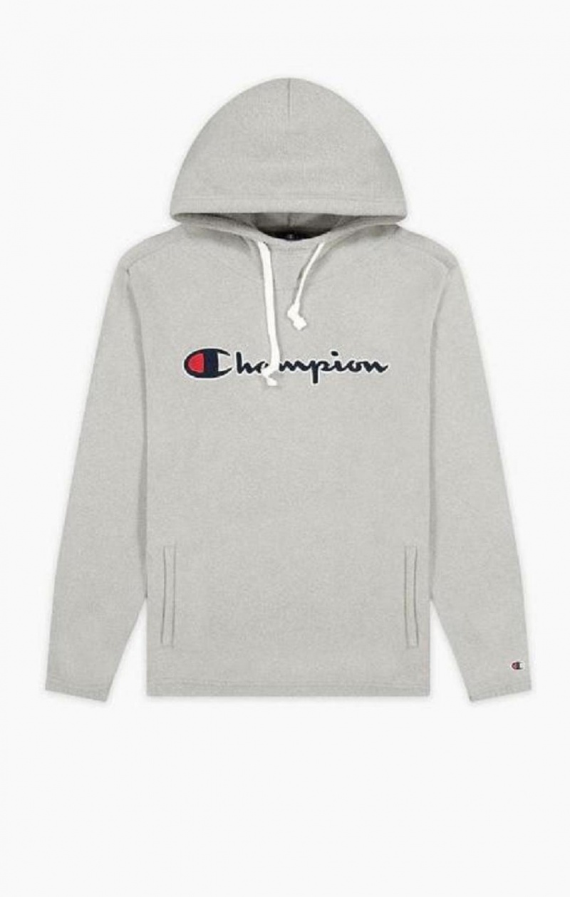 Sweat a Capuche Champion Script Logo Polartech Fleece Hoodie Homme Grise Clair | 4720-HXGSV