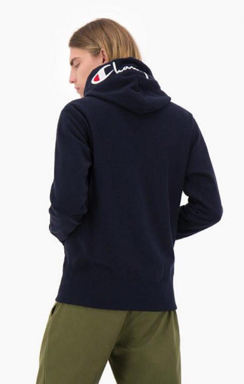 Sweat a Capuche Champion Script Logo Reverse Weave Hoodie Homme Bleu Foncé | 0947-YPDBN