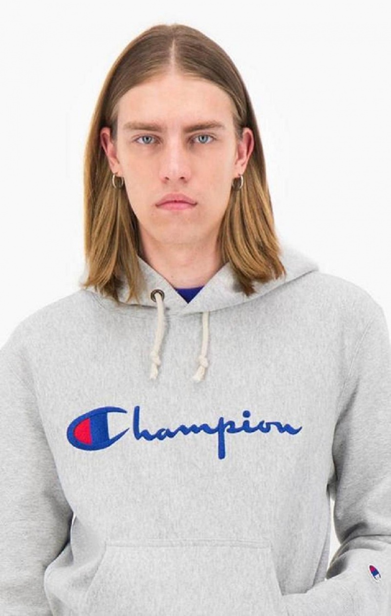 Sweat a Capuche Champion Script Logo Reverse Weave Hoodie Homme Grise Clair | 5287-YJZKI