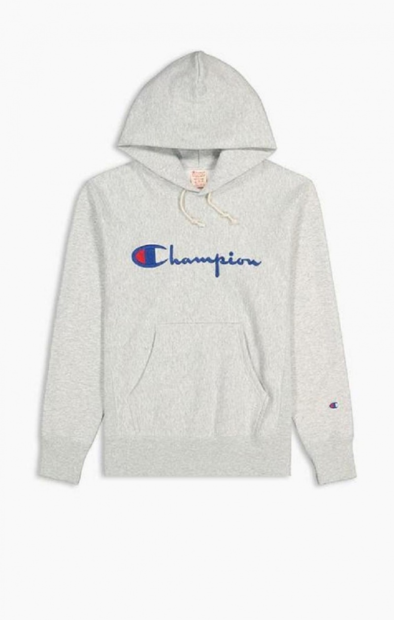 Sweat a Capuche Champion Script Logo Reverse Weave Hoodie Homme Grise Clair | 5287-YJZKI