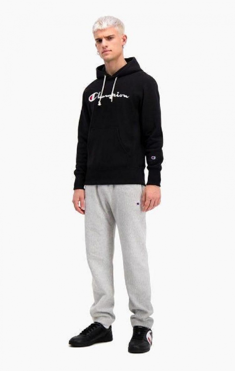 Sweat a Capuche Champion Script Logo Reverse Weave Hoodie Homme Noir | 0381-FZJKA