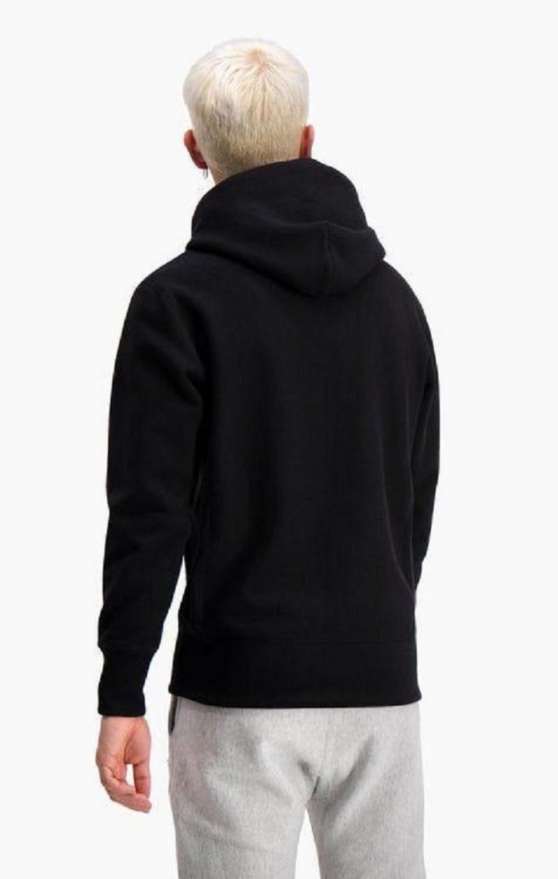 Sweat a Capuche Champion Script Logo Reverse Weave Hoodie Homme Noir | 0381-FZJKA