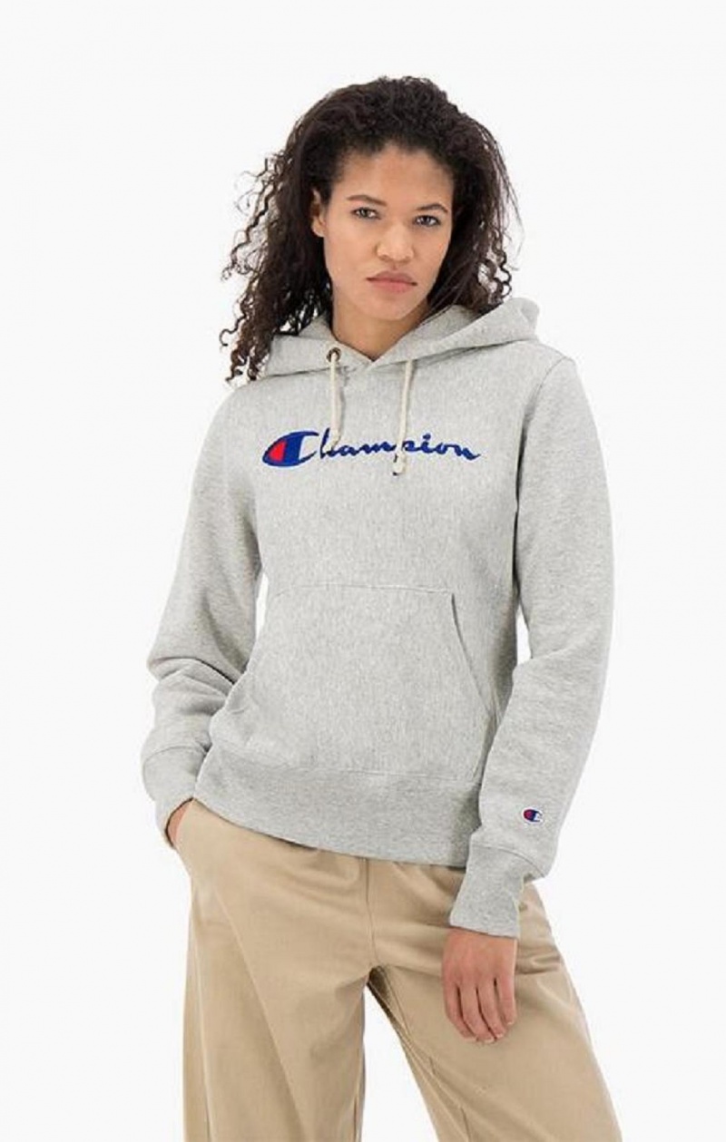 Sweat a Capuche Champion Script Logo Reverse Weave Hoodie Femme Grise Foncé | 7901-TMXRN